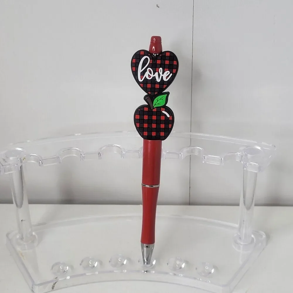 Funny Focal Beaded Pen Love Apple Plaid Teaching Red Heart